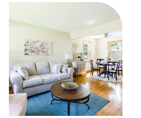 freshly cleaned living room and dining room space 